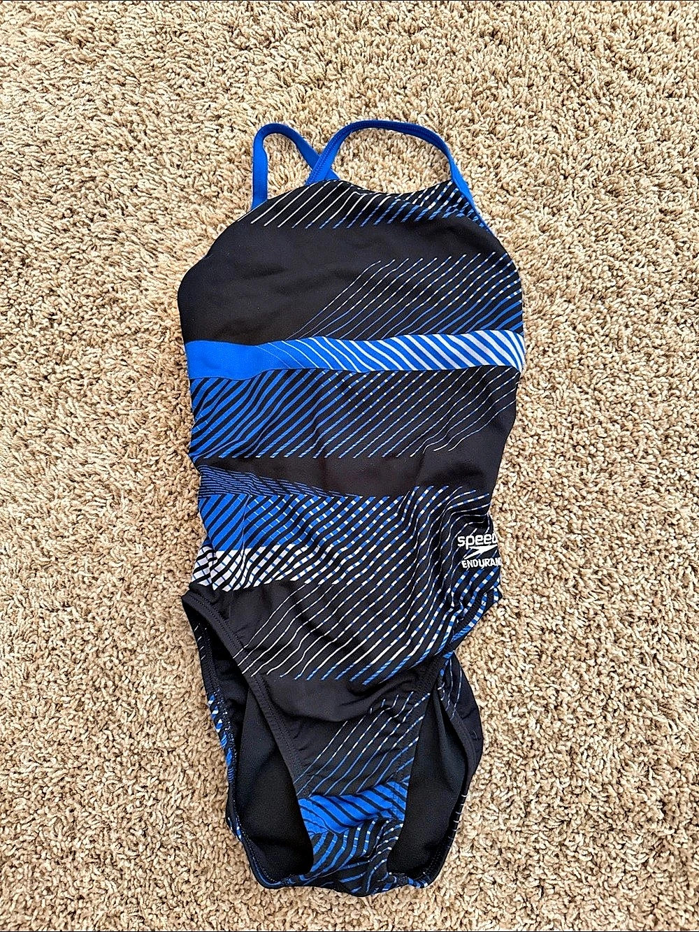 Speedo Endurance+ Thin Strap Free Back One-Piece Swimsuit Black & Blue 26
